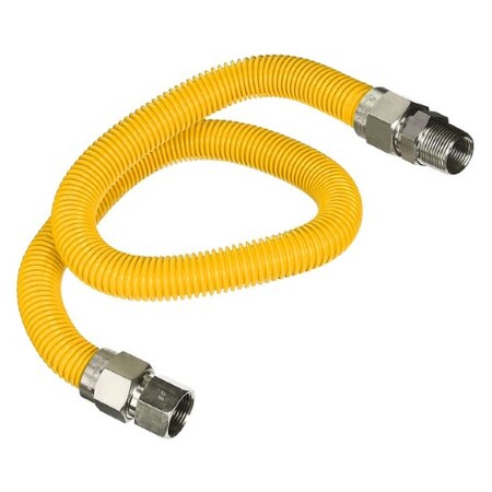 Flextron Gas Line Hose 5/8'' O.D.x60'' Len 1/2" FIPx3/4" MIP Fittings Yellow Coated Stainless Steel Flexible FTGC-YC12-60M